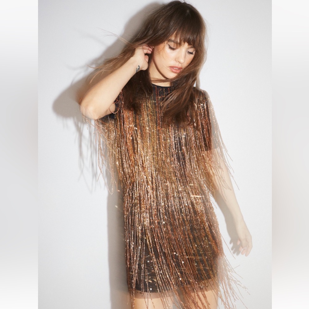 Nasty Gal Tassel Beaded Mini Shift Dress